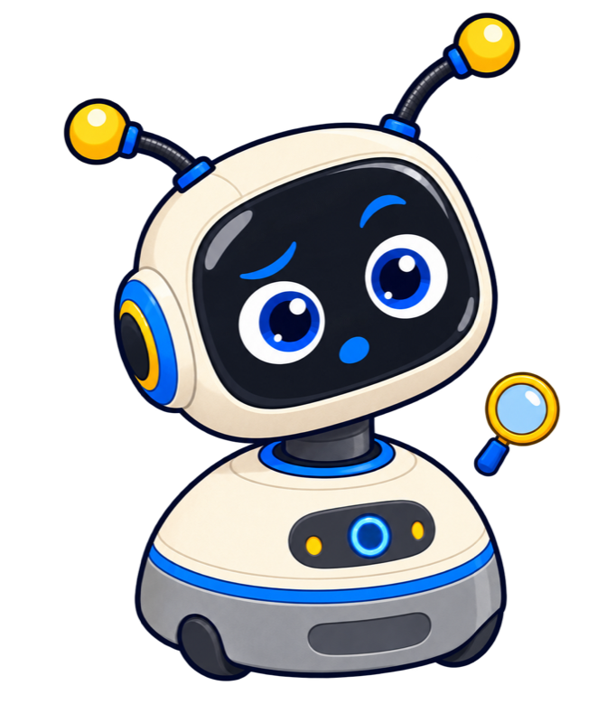 Reachy, our smiling robot guide with blue eyes and yellow-tipped antennas.